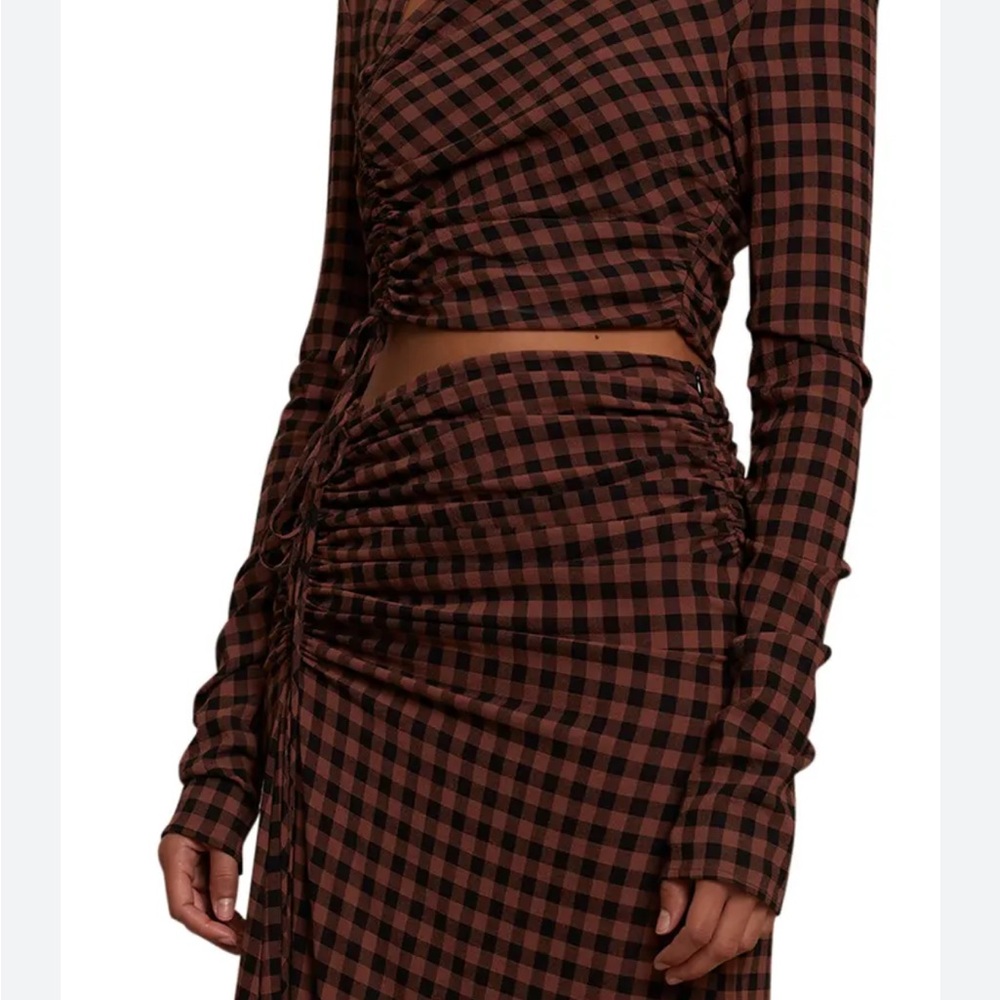House of Harlow 1960 Asymmetrical Plaid Dress in Brown - Picture 3 of 9